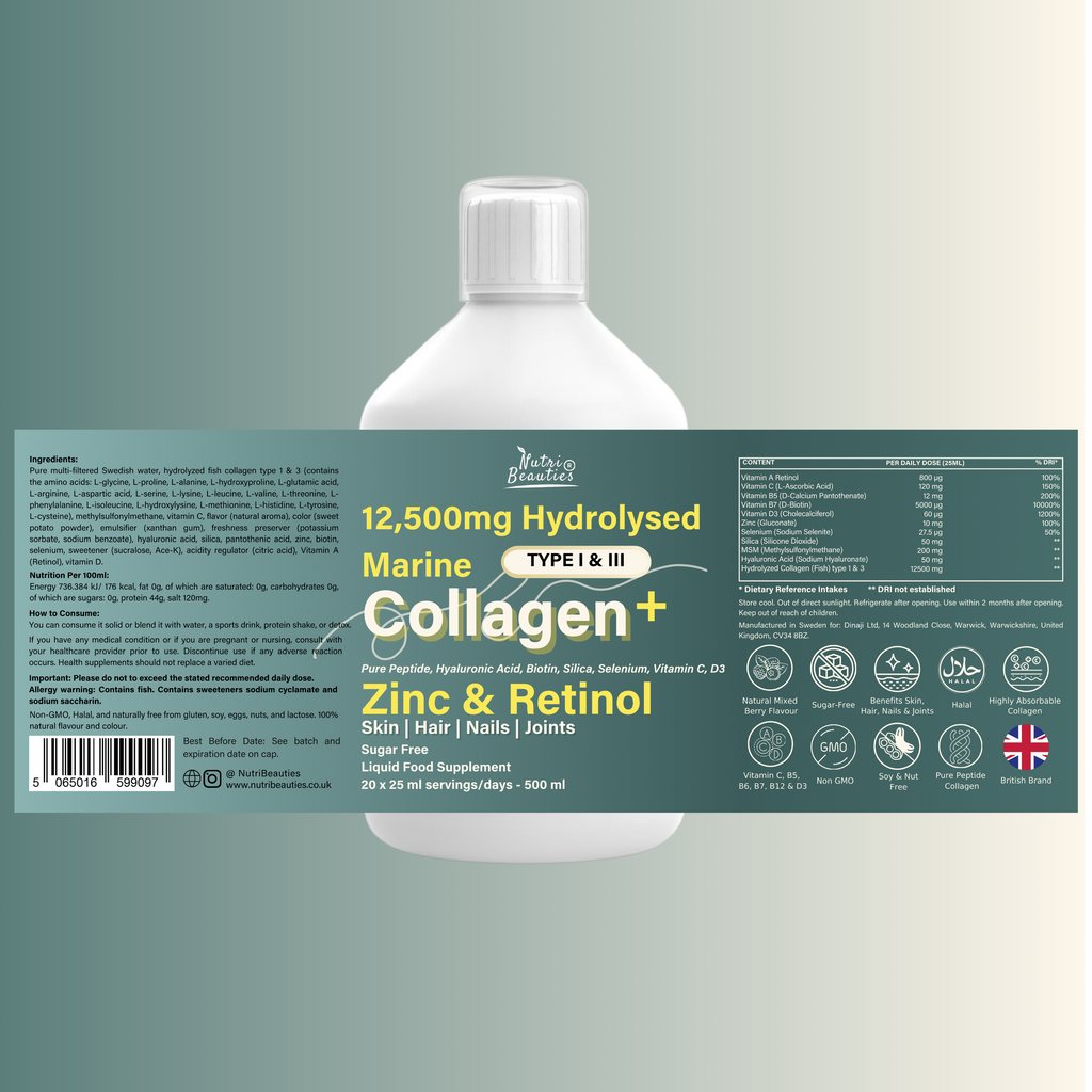 12,500mg Hydrolysed Marine Collagen PLUS Zinc & Retinol (NB)
