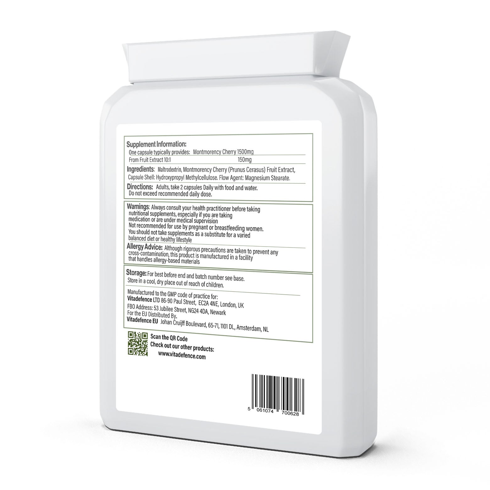 Vitadefence® Montmorency 2-Pack | Pure Cherry Extract 1500mg – 180 Capsules (2 x 90)