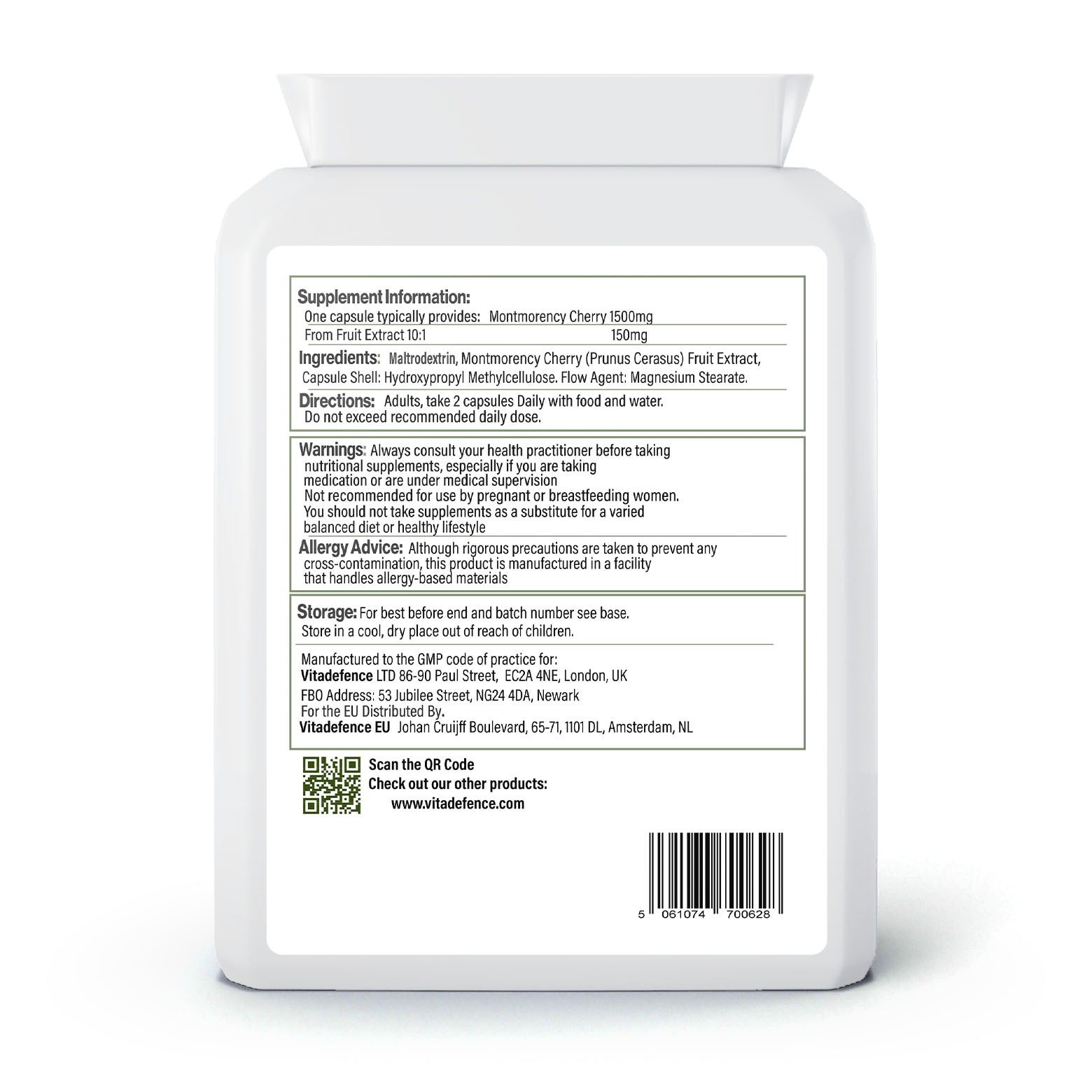 Vitadefence® Montmorency | Pure Cherry Extract 1500mg – 90 Capsules