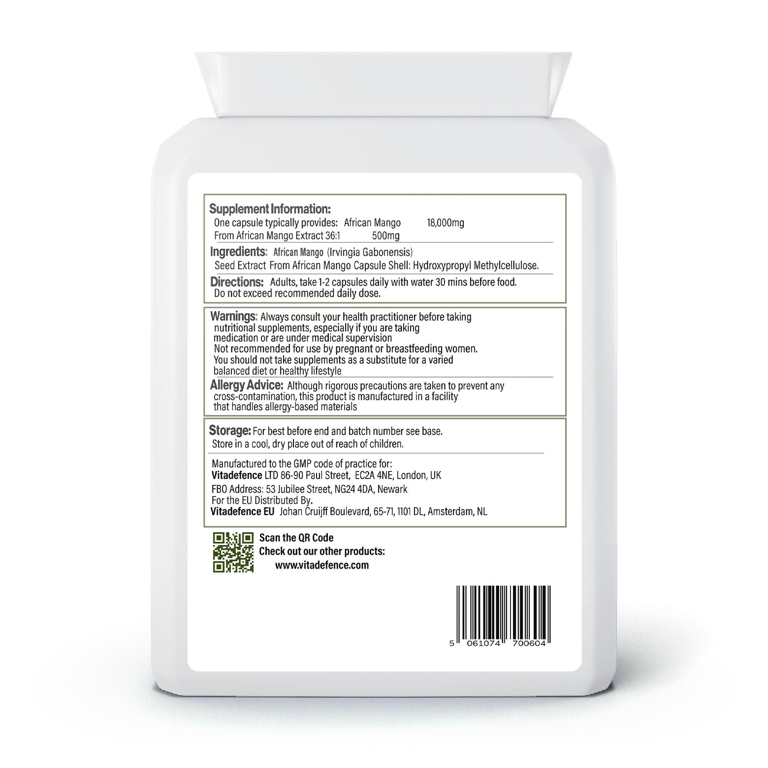 Vitadefence® African Mango 2-Pack | Concentrated Seed Extract 500mg – 120 Capsules (2 x 60)