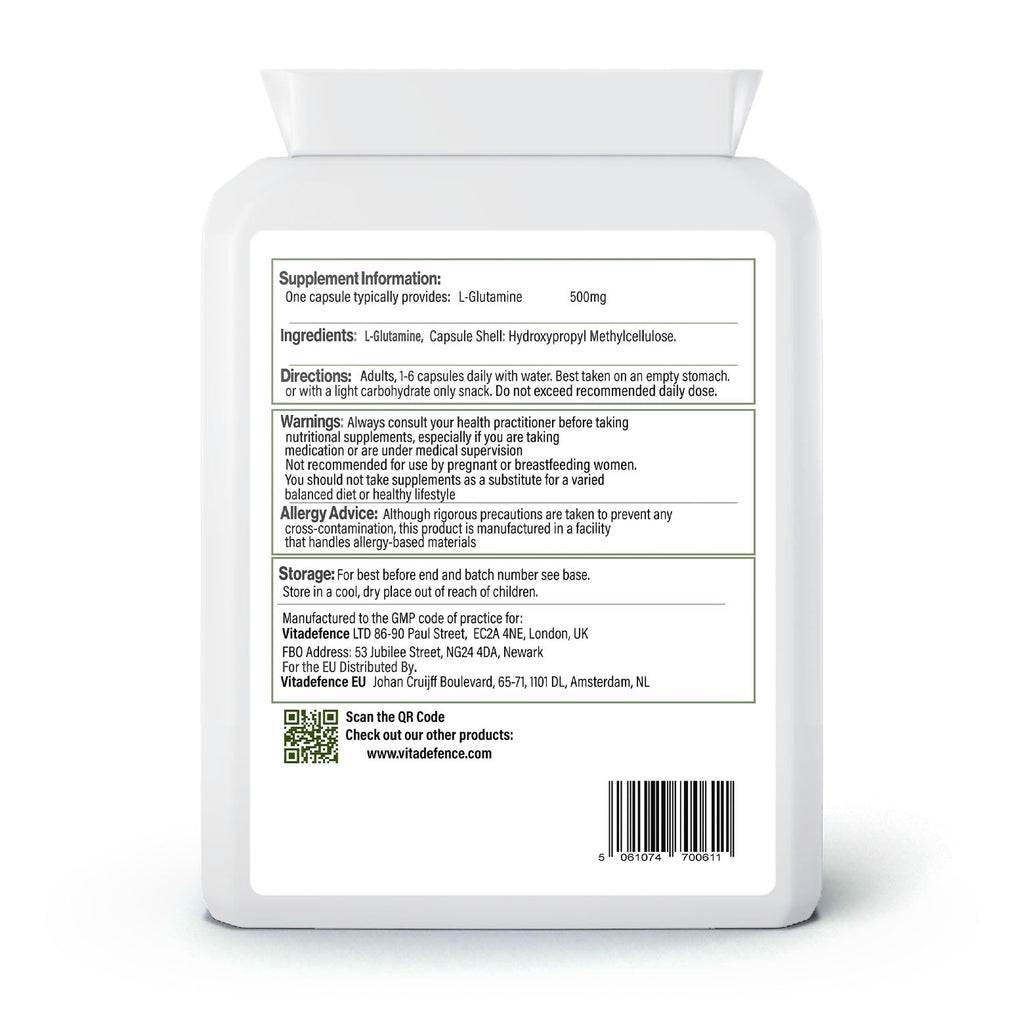 Vitadefence® L-Glutamine 2-Pack | Pure L-Glutamine 500mg – 180 Capsules (2 x 90)