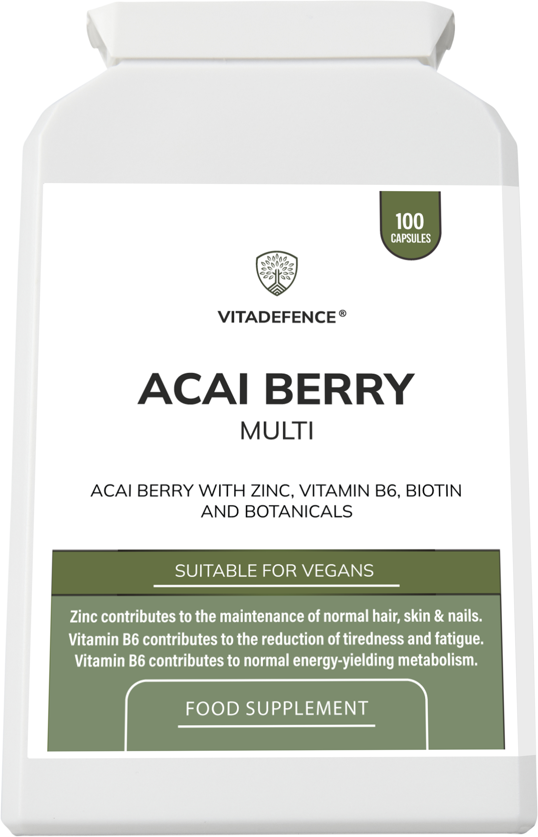 Vitadefence® Acai Berry Multi | With Vitamin B6, Zinc, Biotin & Botanicals – 100 Capsules