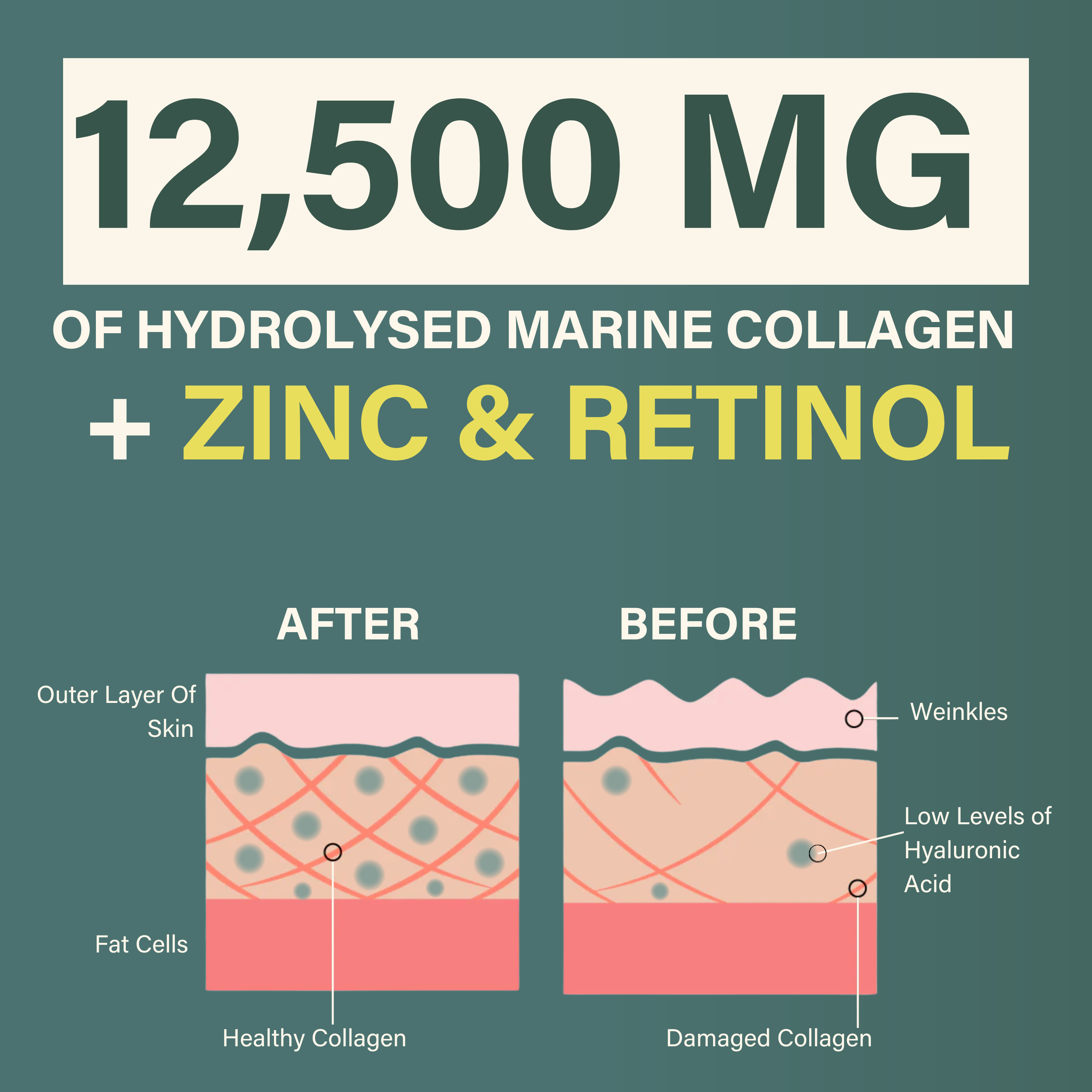 12,500mg Hydrolysed Marine Collagen PLUS Zinc & Retinol (NB)
