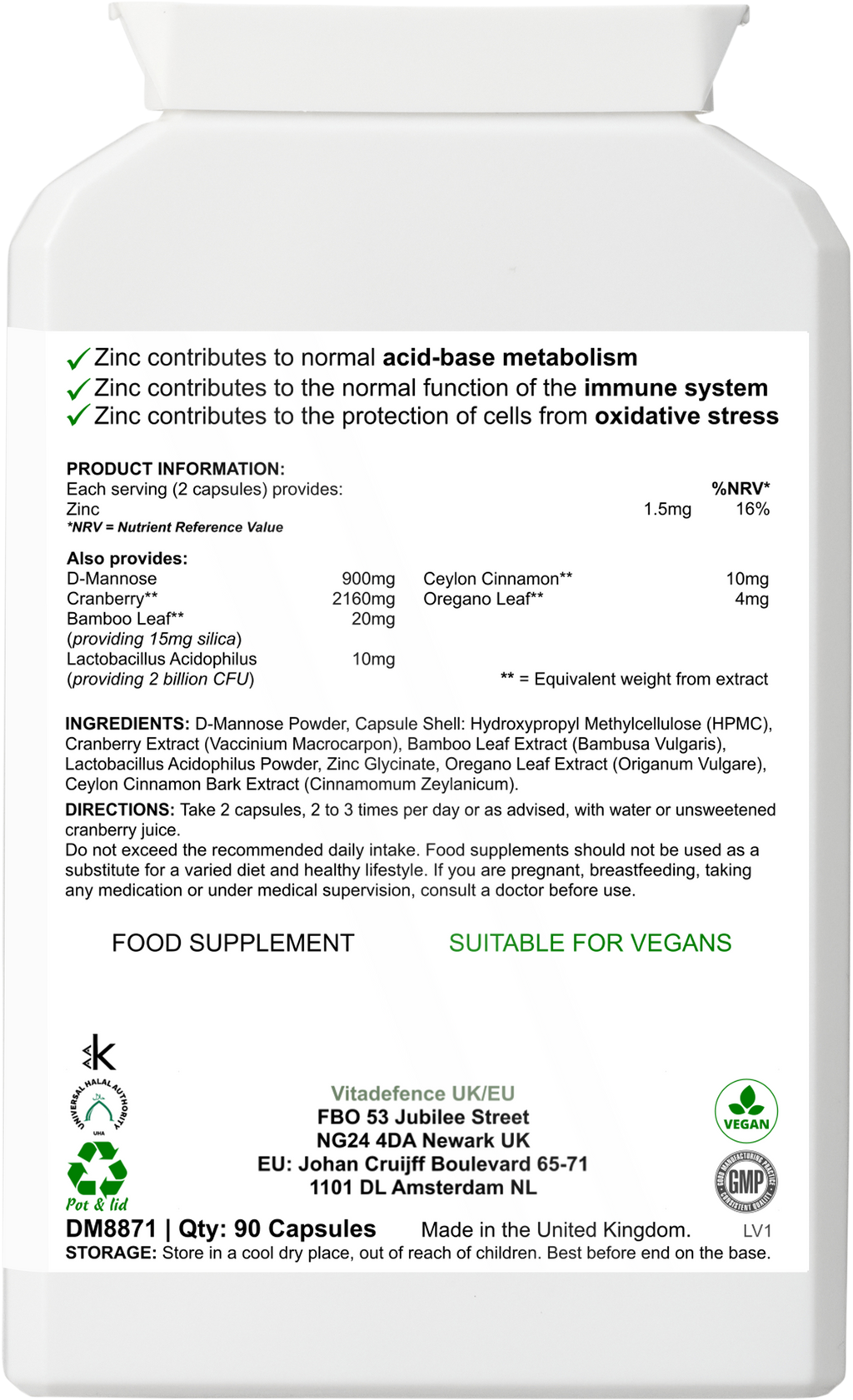 Vitadefence® Cranberry Multi | With D-Mannose, Zinc & Botanicals – 90 Vegan Capsules