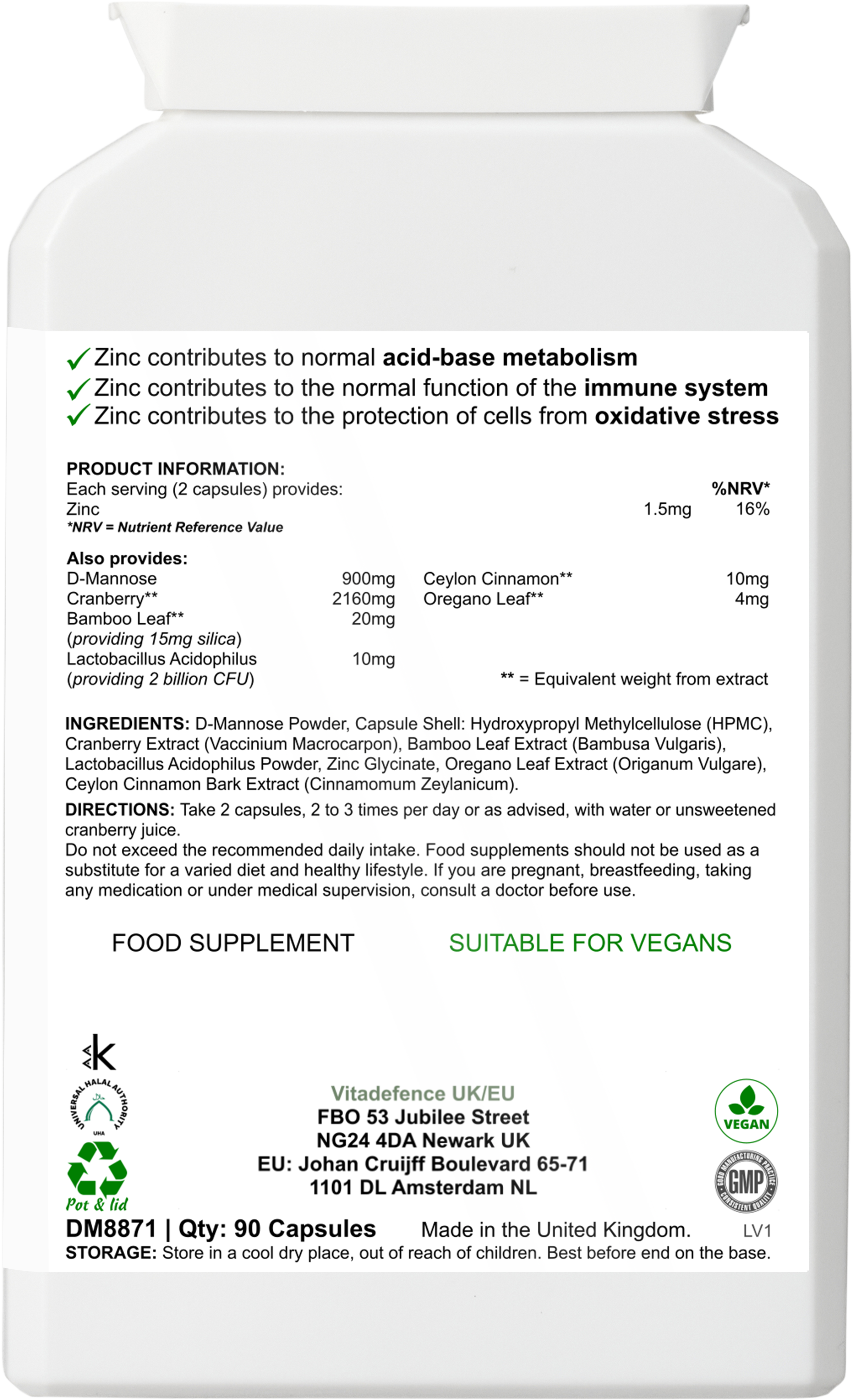 Vitadefence® Cranberry Multi | With D-Mannose, Zinc & Botanicals – 90 Vegan Capsules