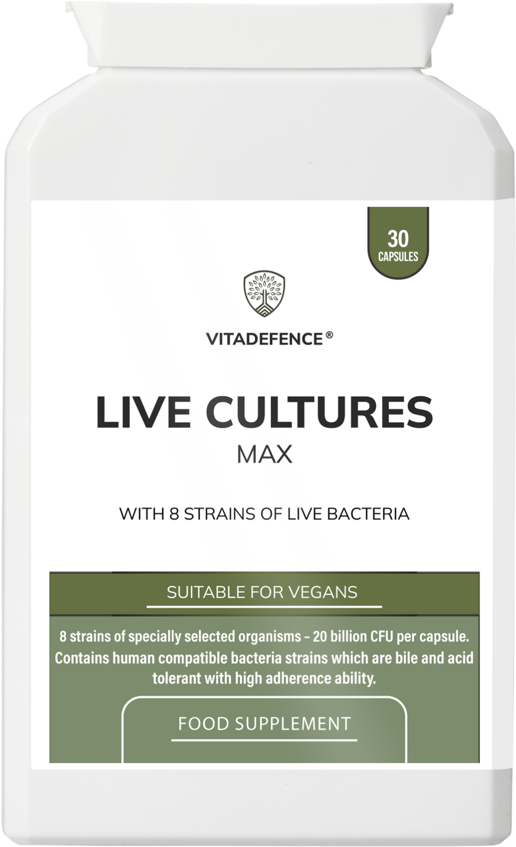 Vitadefence® Live Cultures Max | 8-Strain Formula, 20 Billion CFU – 30 Capsules