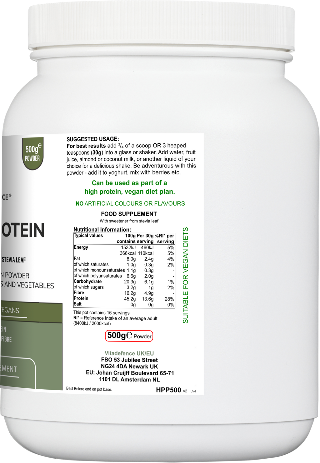 Vitadefence® Hemp Protein Multi | Plant-Based Protein Powder with Fruits, Herbs & Vegetables – 500 g