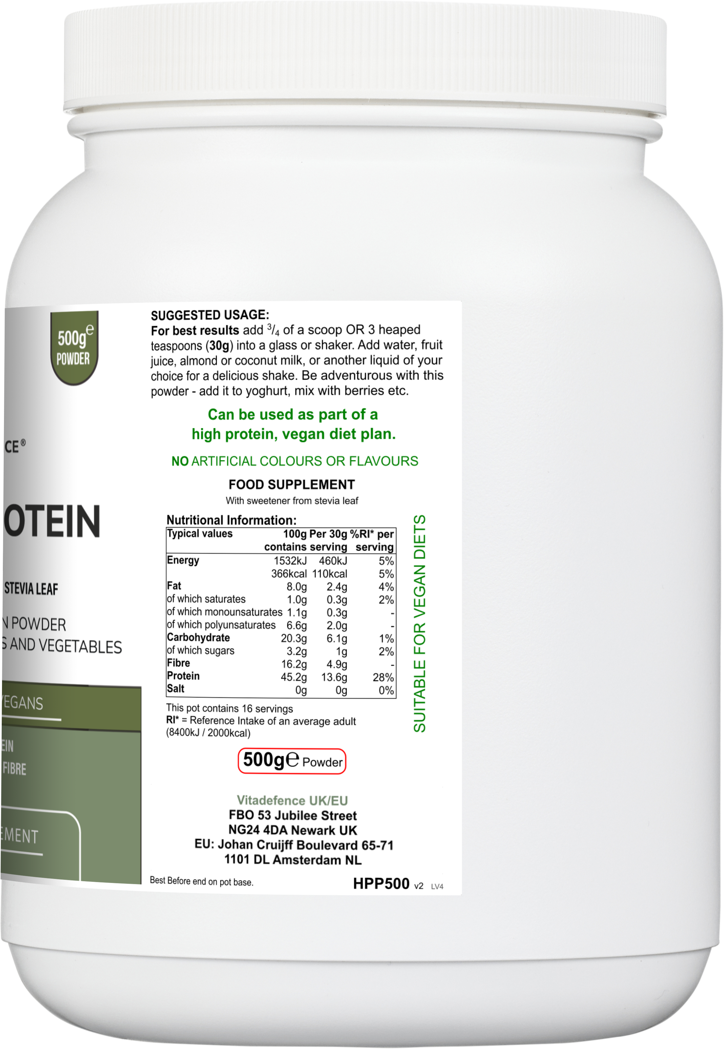 Vitadefence® Hemp Protein Multi | Plant-Based Protein Powder with Fruits, Herbs & Vegetables – 500 g