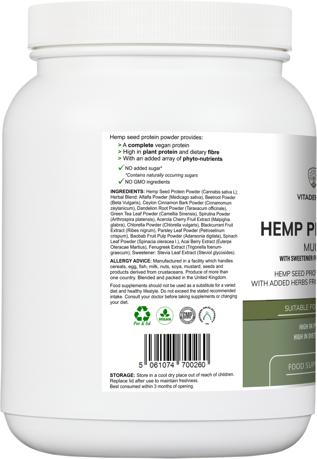 Vitadefence® Hemp Protein Multi | Plant-Based Protein Powder with Fruits, Herbs & Vegetables – 500 g