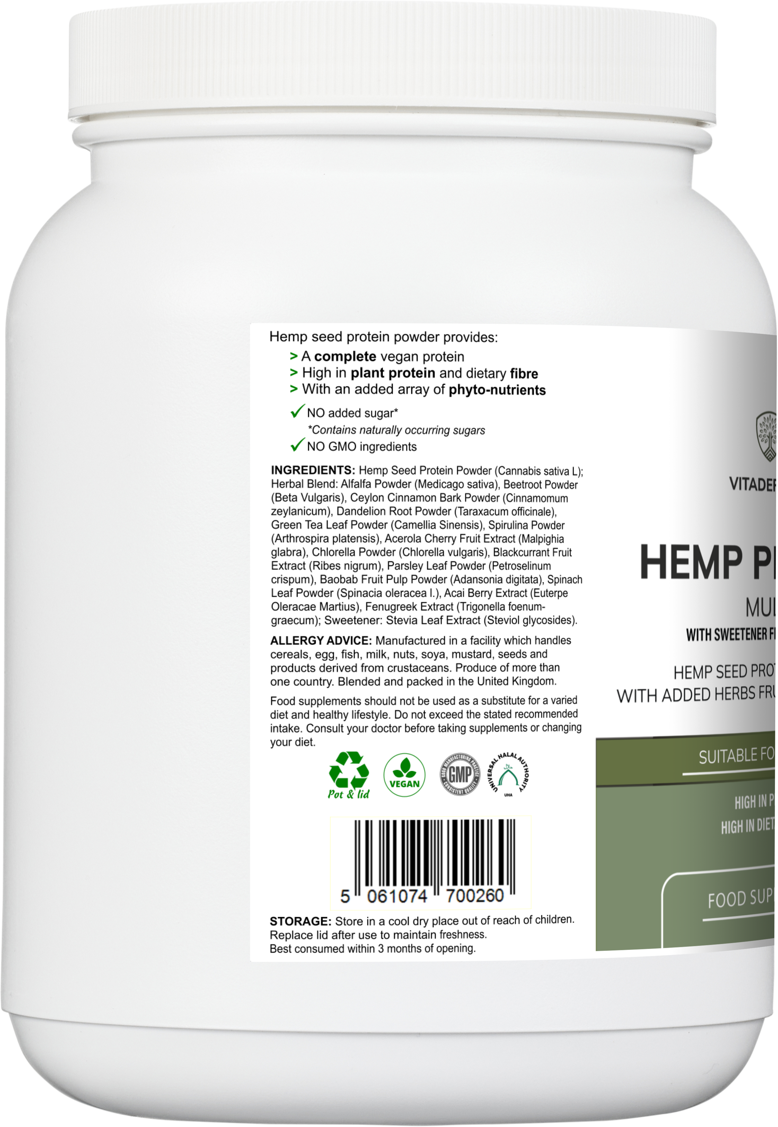 Vitadefence® Hemp Protein Multi | Plant-Based Protein Powder with Fruits, Herbs & Vegetables – 500 g