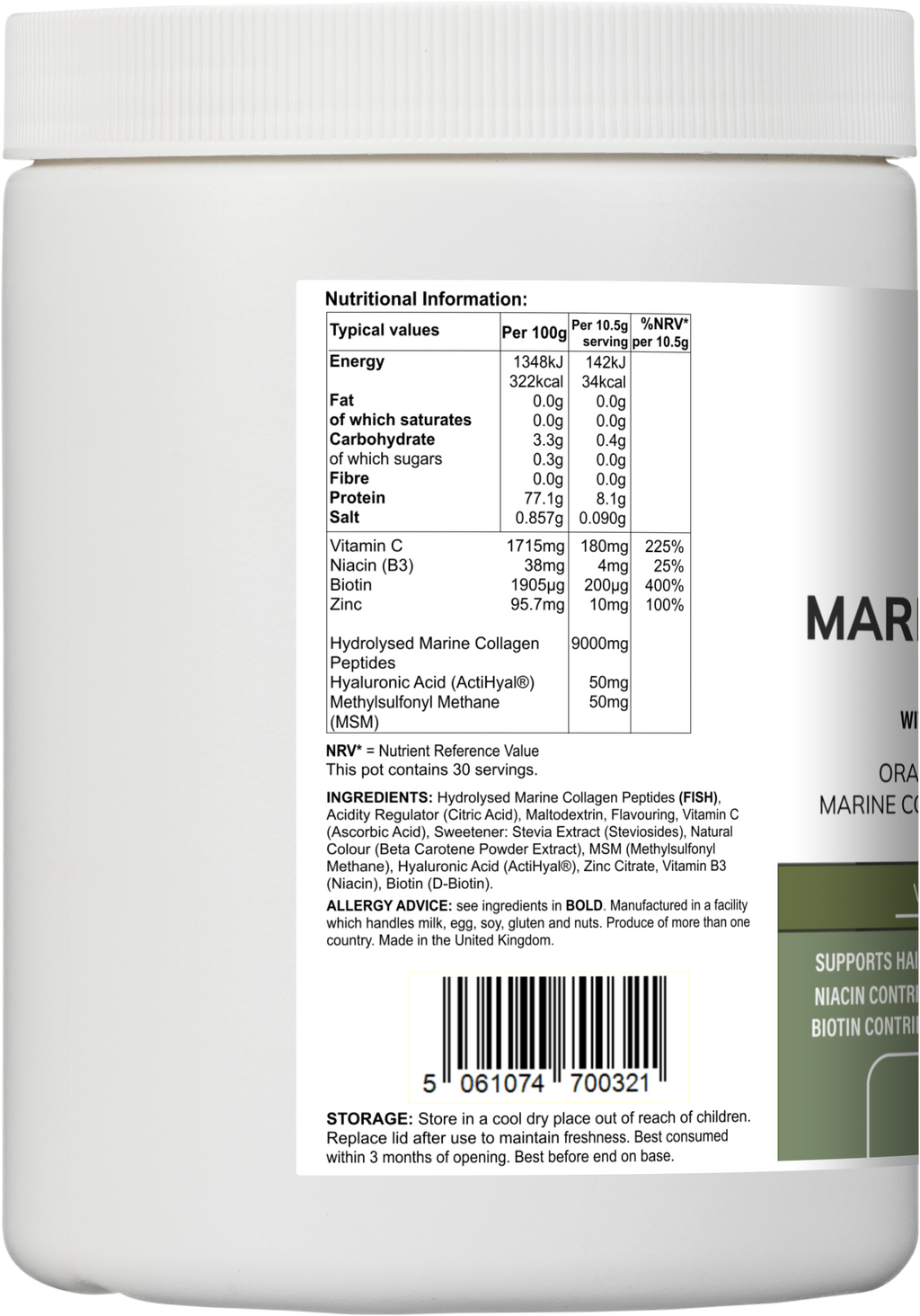 Vitadefence® Marine Collagen Multi | Orange & Mango Flavour Powder with Hyaluronic Acid, MSM, Vitamins & Minerals – 315 g