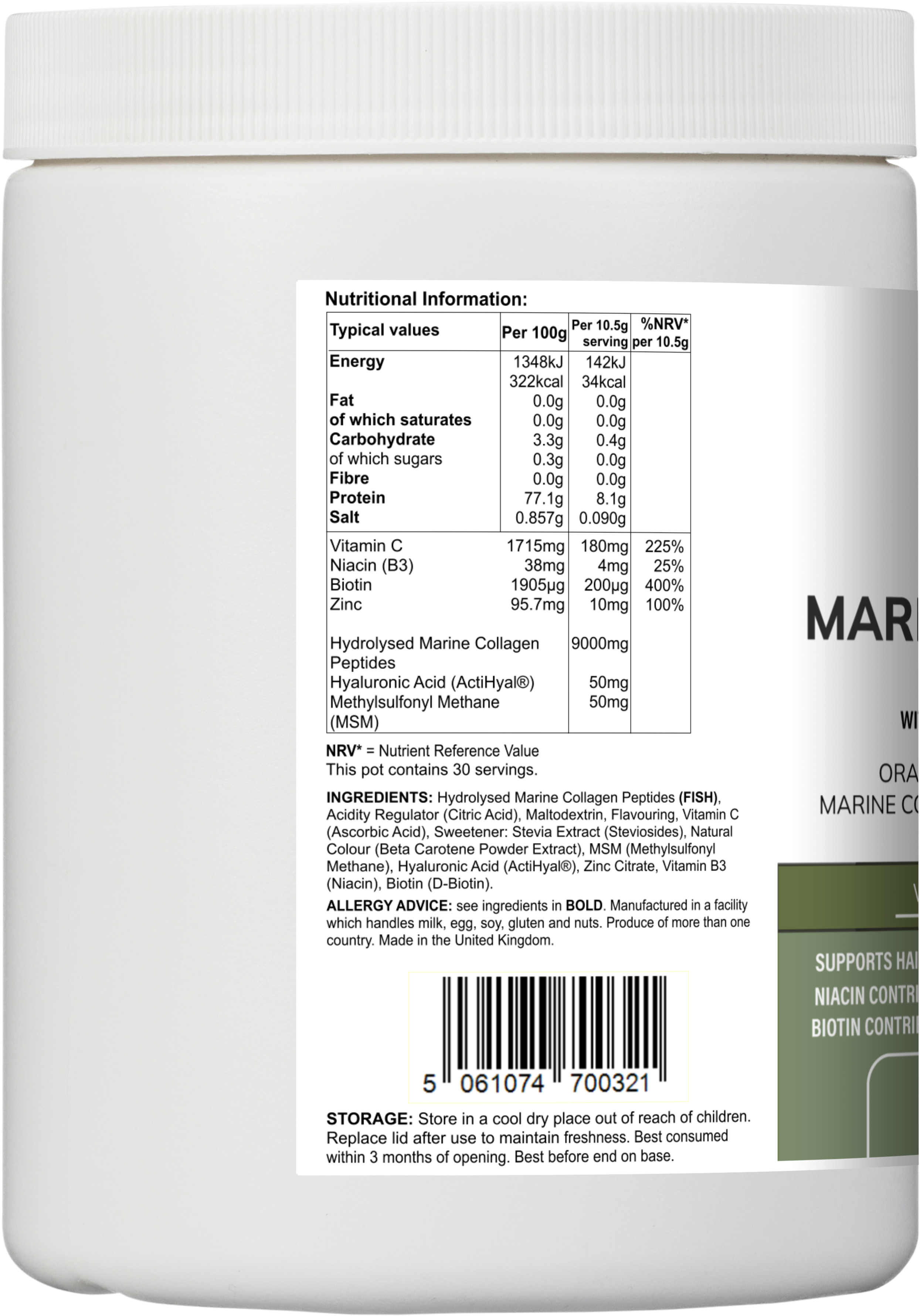 Vitadefence® Marine Collagen Multi | Orange & Mango Flavour Powder with Hyaluronic Acid, MSM, Vitamins & Minerals – 315 g