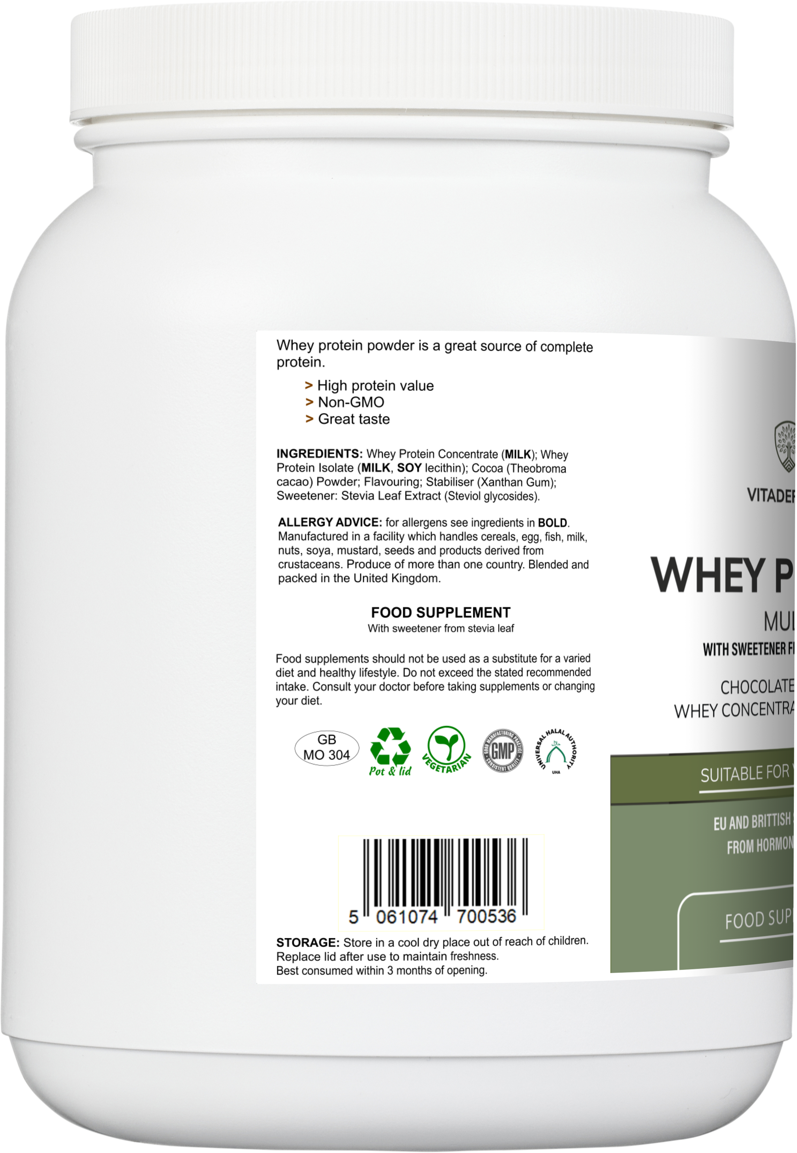 Vitadefence® Whey Protein Multi | Chocolate Flavour Protein Powder with Stevia – 600 g
