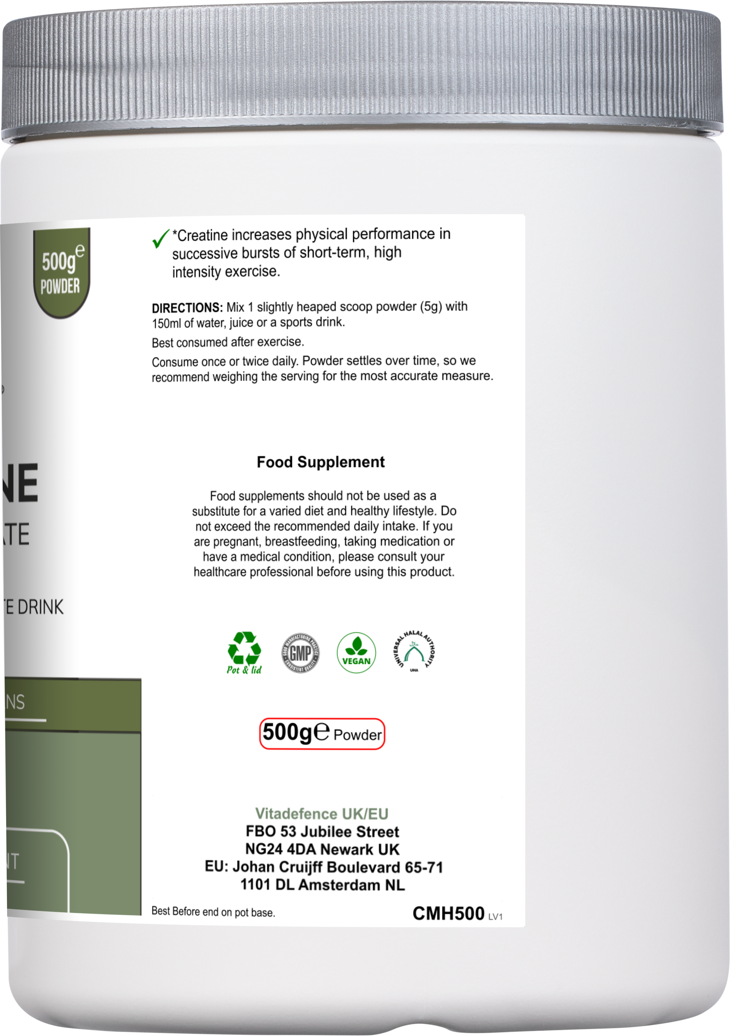 Vitadefence® Creatine Monohydrate | Pure Unflavoured Creatine Powder – 500 g