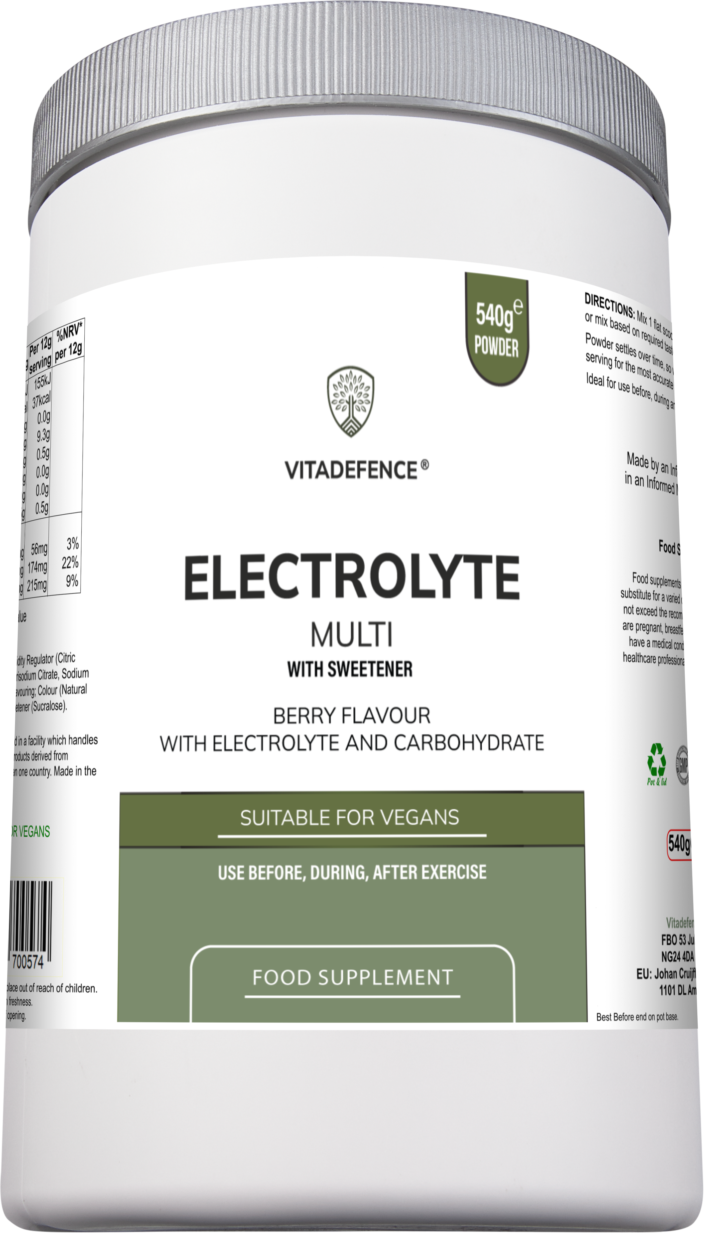 Vitadefence® Electrolyte Multi | Berry Flavour Hydration Powder with Electrolytes & Minerals – 540 g