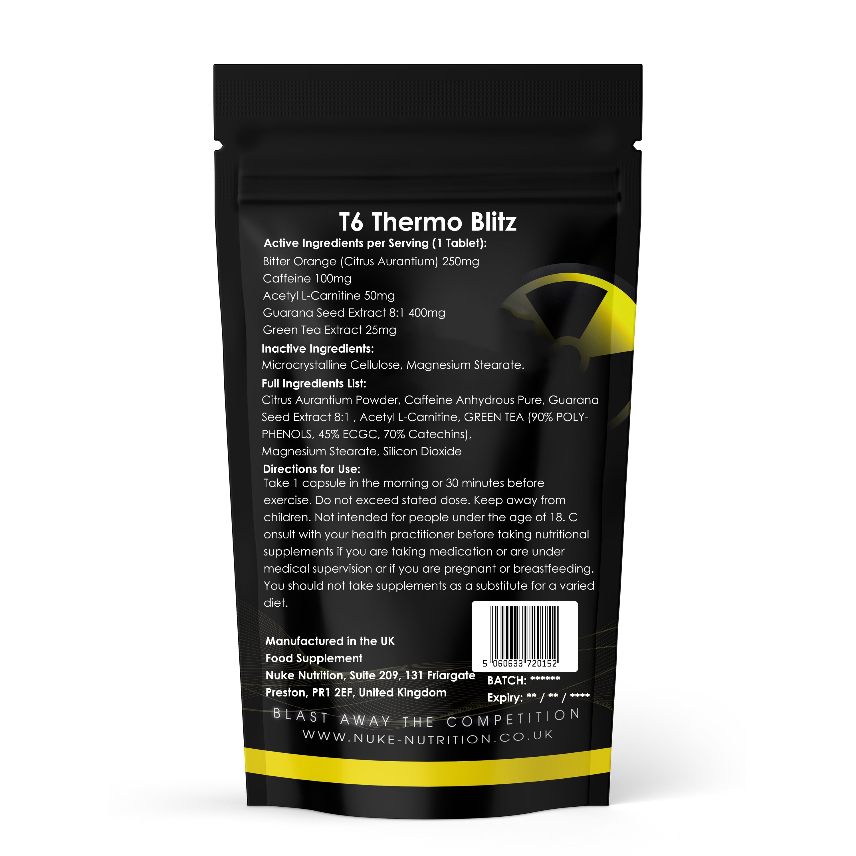 T6 Thermo Blitz Capsules High Strength Fat Burner for Weight Loss - Caffeine - Green Tea - Acetyl L-Carnitine, Guarana Extract , Bitter Orange