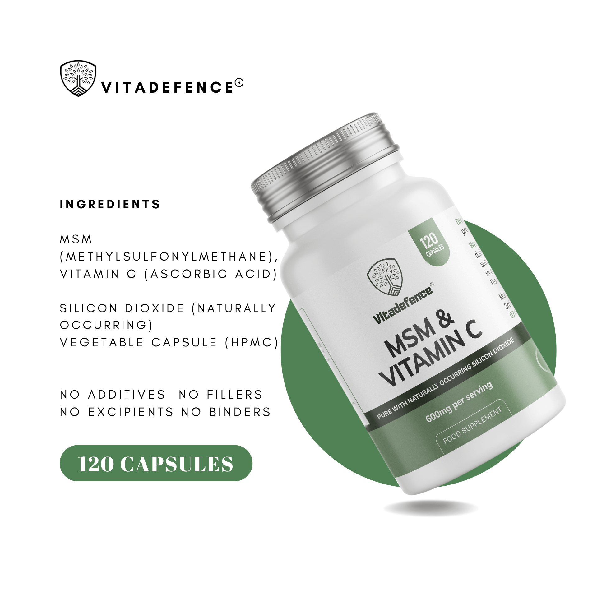 Vitadefence® MSM + Vitamin C | Vegan Capsules – 120 Count