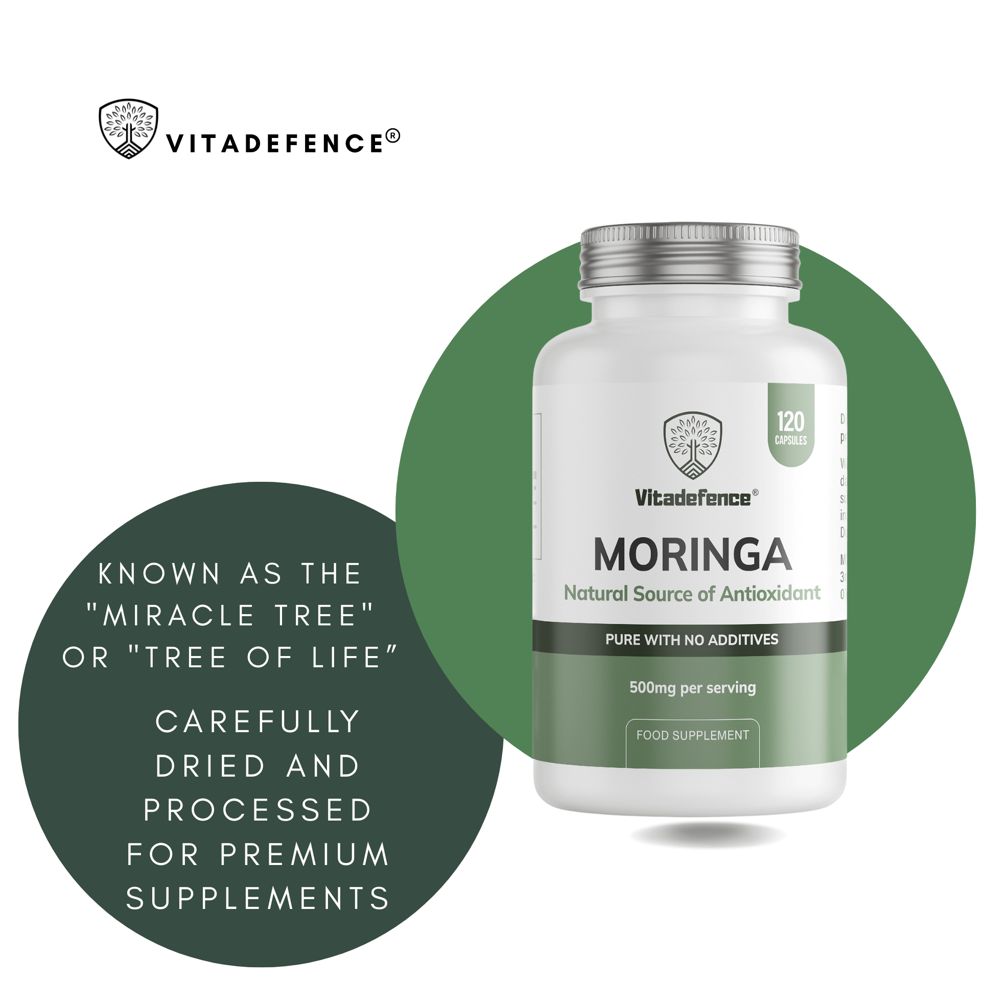Vitadefence® Moringa Oleifera | 500 mg Vegan Capsules – 120 Count