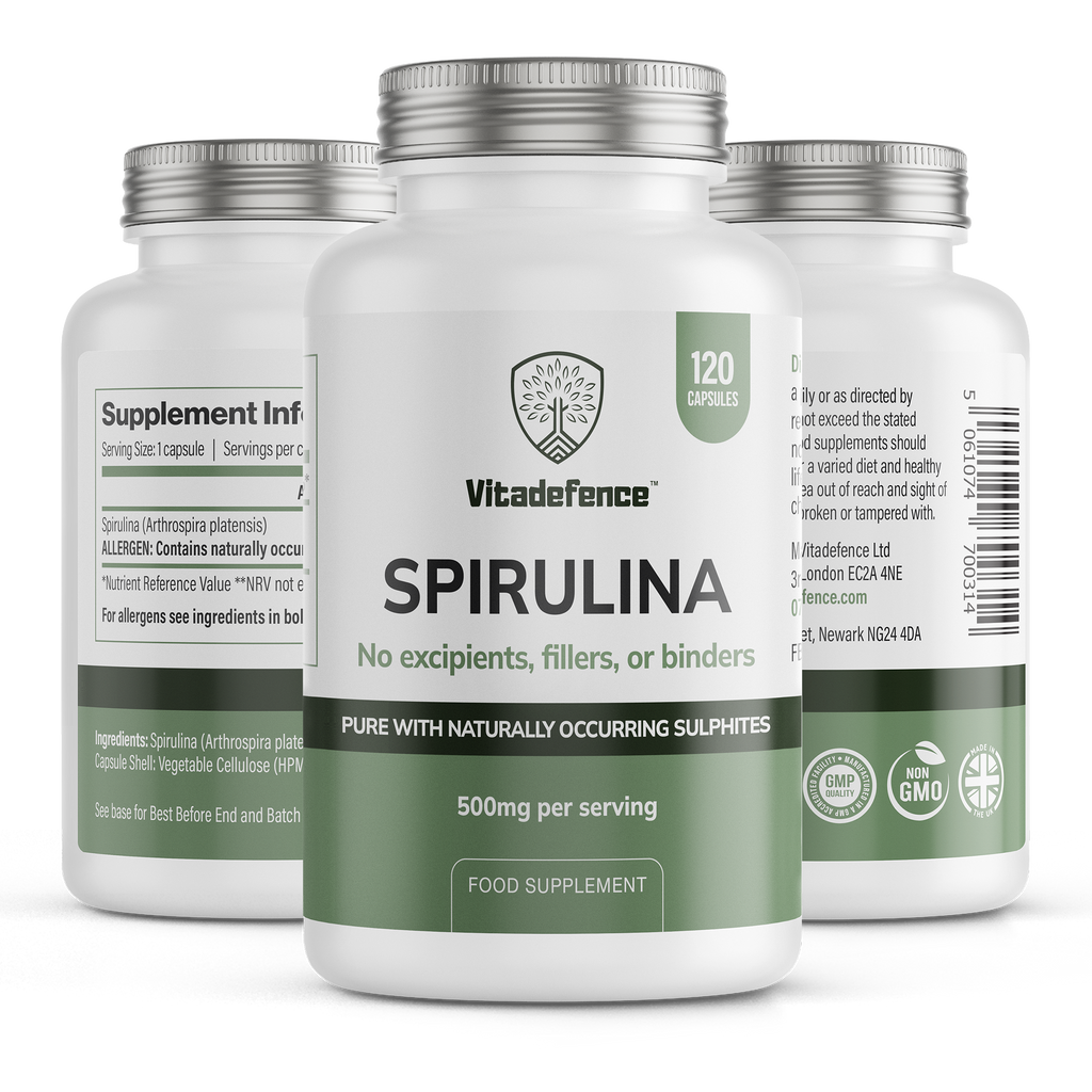 Vitadefence® Spirulina | 500 mg Vegan Capsules – 120 Count