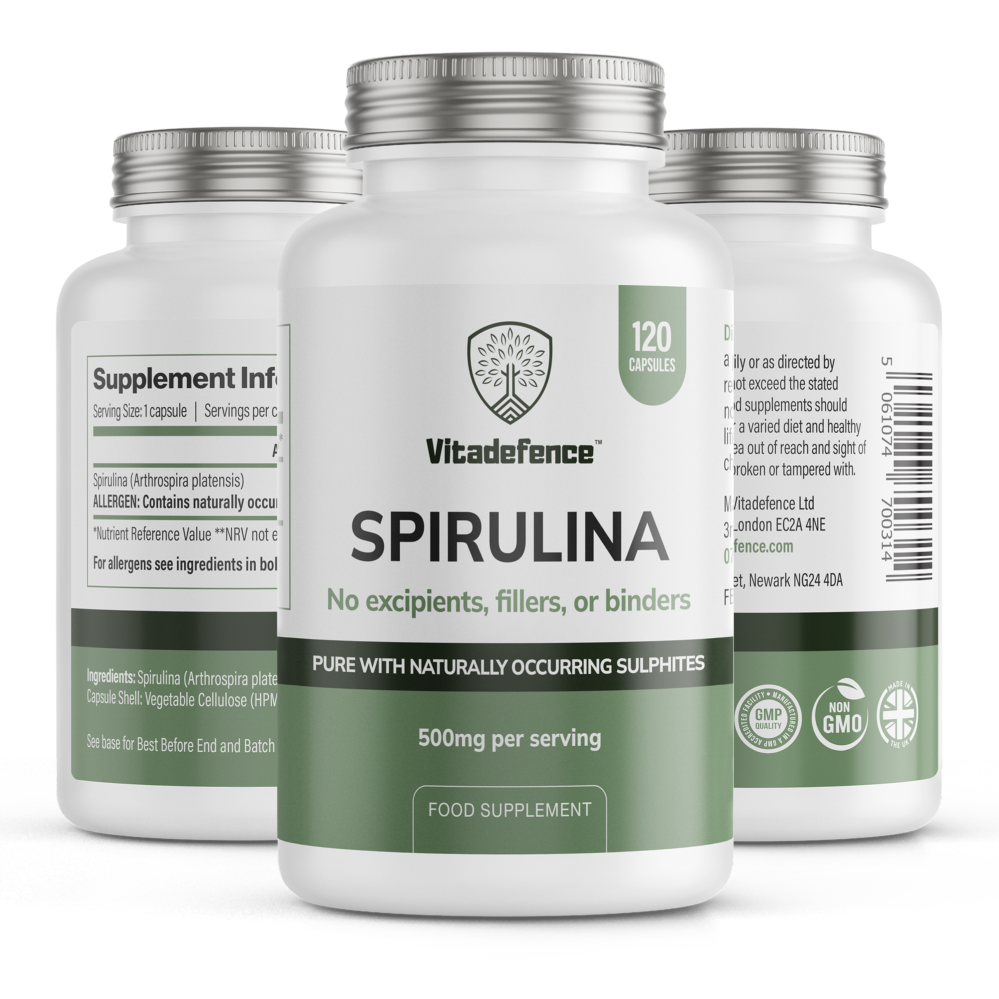Vitadefence® Spirulina | 500 mg Vegan Capsules – 120 Count