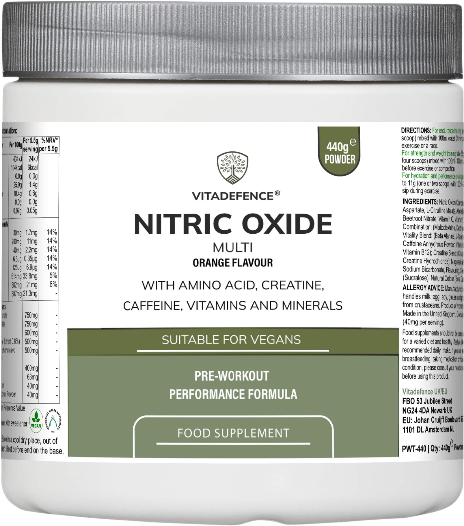 Vitadefence® Nitric Oxide Multi | L-Arginine, L-Citrulline & Beetroot – 440g Powder