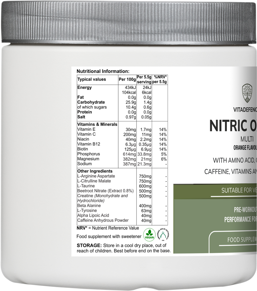 Vitadefence® Nitric Oxide Multi | L-Arginine, L-Citrulline & Beetroot – 440g Powder
