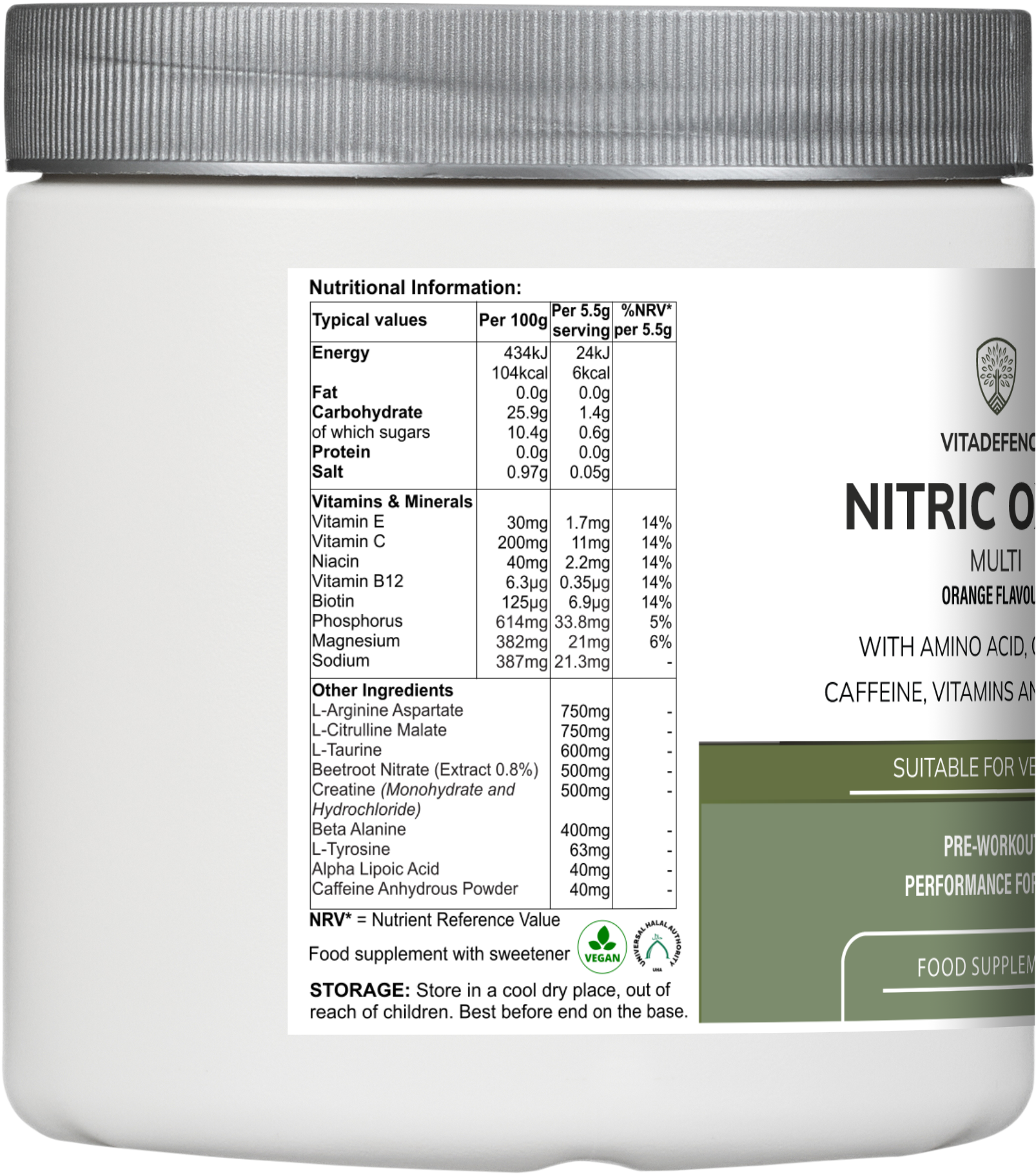 Vitadefence® Nitric Oxide Multi | L-Arginine, L-Citrulline & Beetroot – 440g Powder