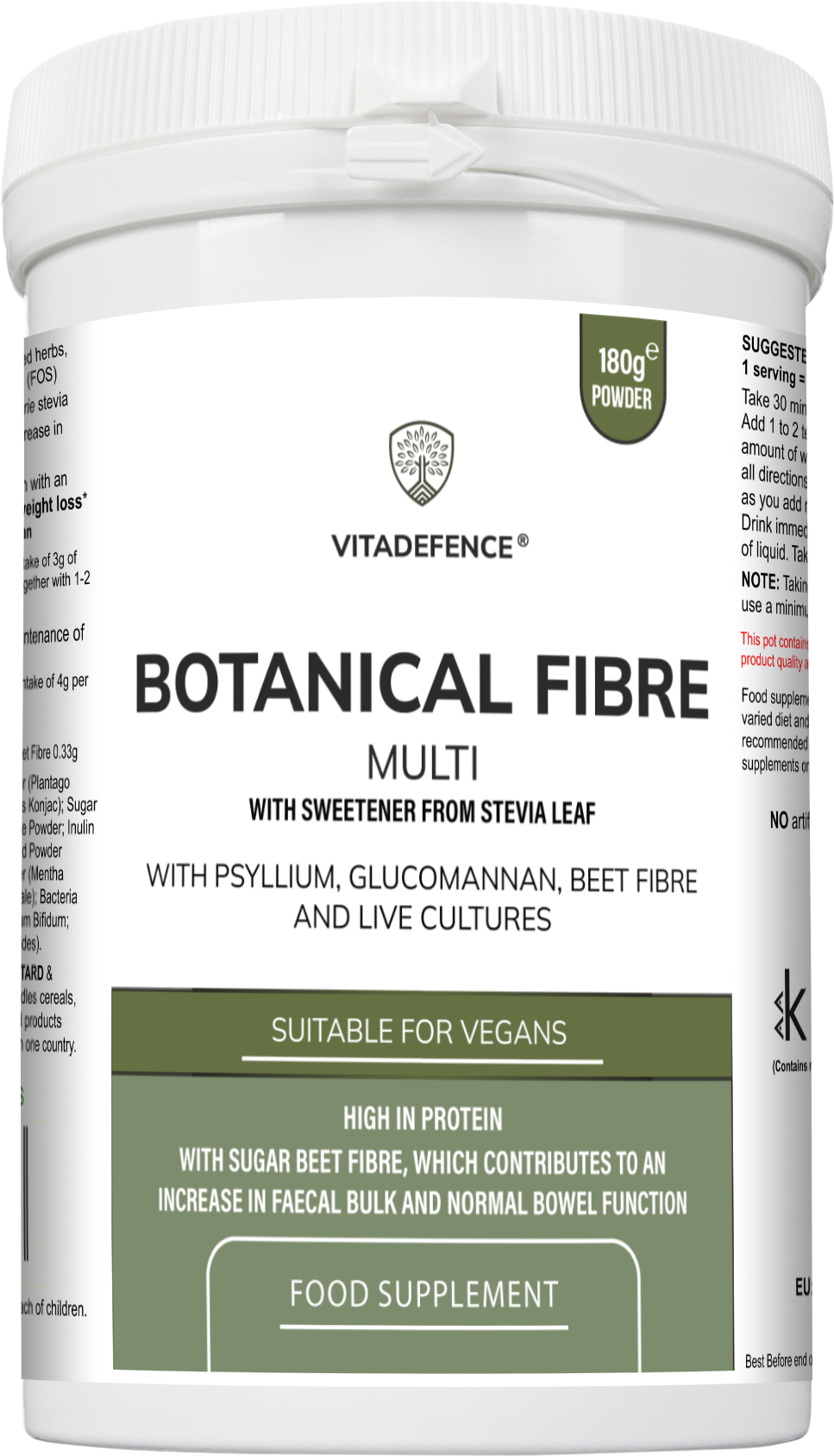 Vitadefence® Botanical Fibre Multi | Fibre & Plant Blend with Glucomannan & Live Cultures – 300 g