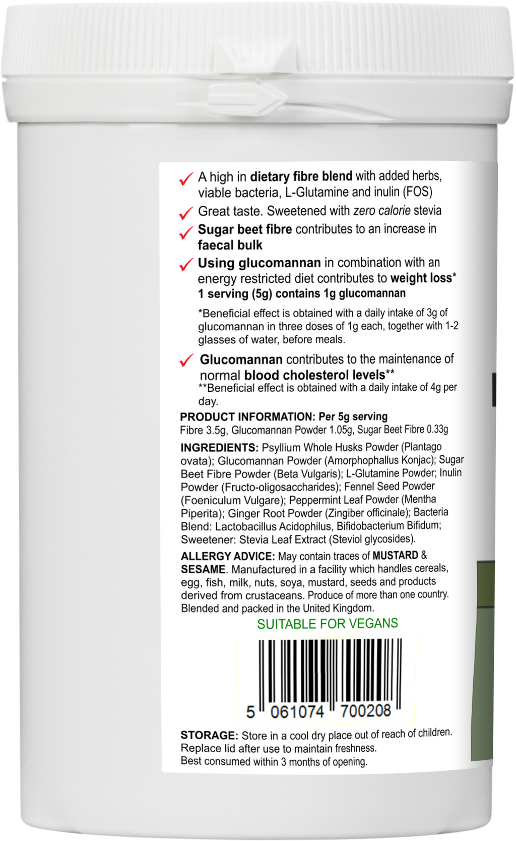 Vitadefence® Botanical Fibre Multi | Fibre & Plant Blend with Glucomannan & Live Cultures – 300 g