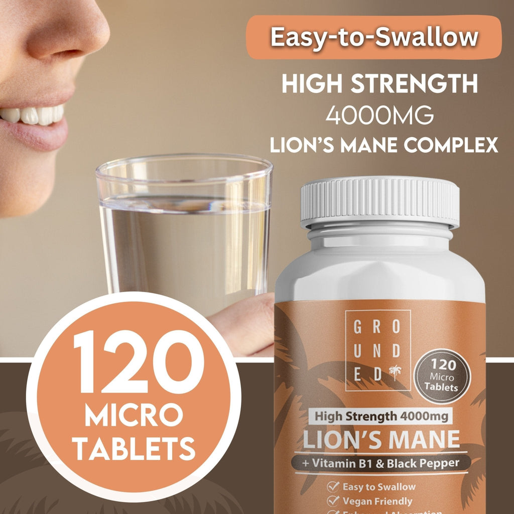 Grounded Lion’s Mane 4000mg Tablets – Natural Brain & Focus Support