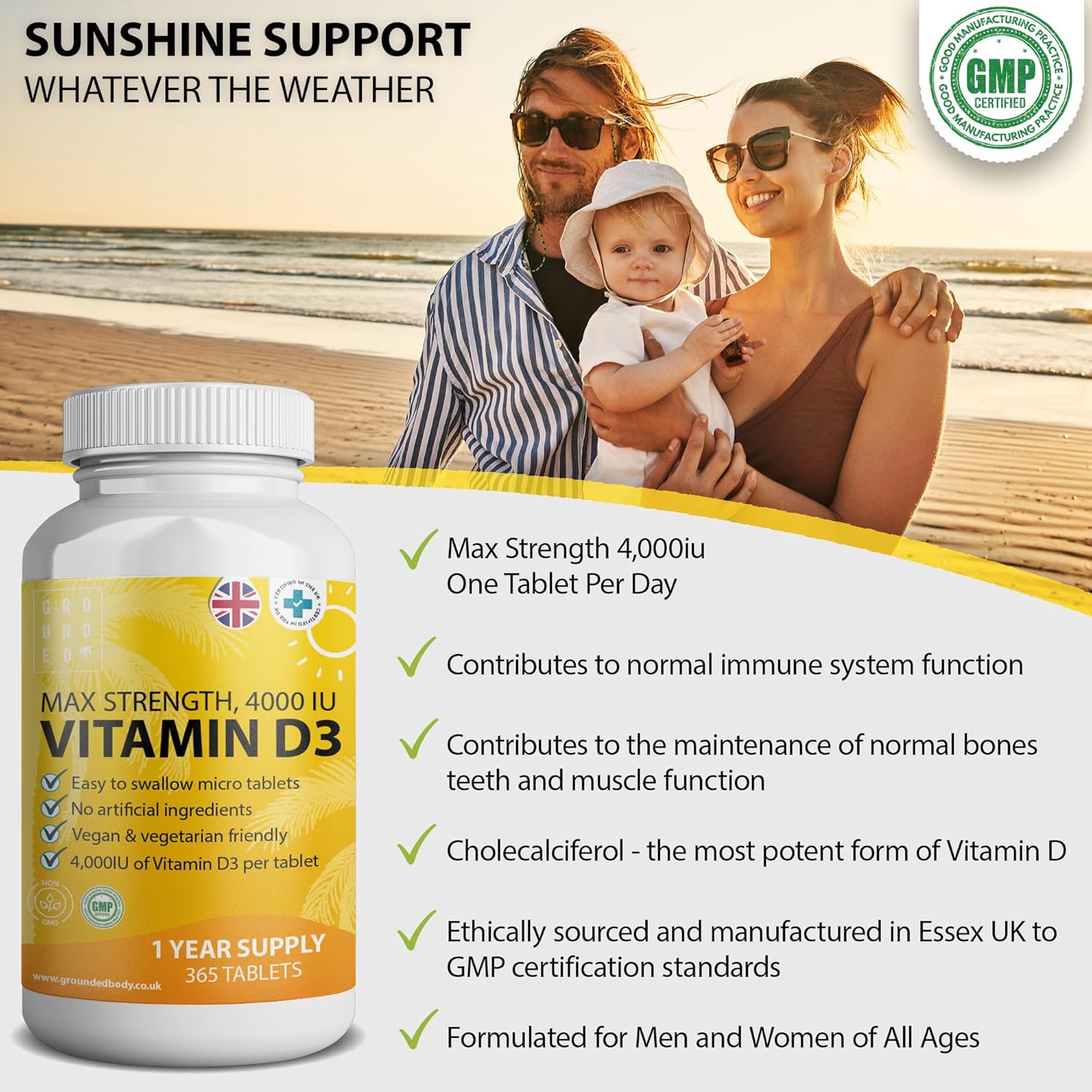 Grounded Vitamin D3 4000 IU – 365 Tablets