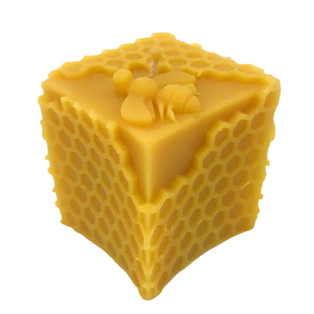 Bee Happy Cube Candle with Bee - Pure Beeswax Candle