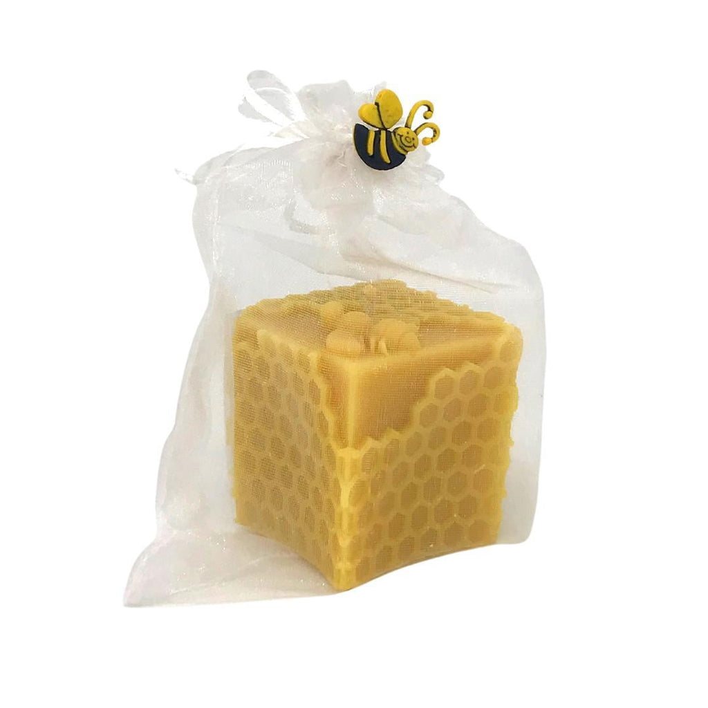 Bee Happy Cube Candle with Bee - Pure Beeswax Candle