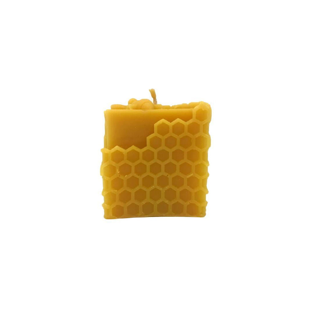 Bee Happy Cube Candle with Bee - Pure Beeswax Candle