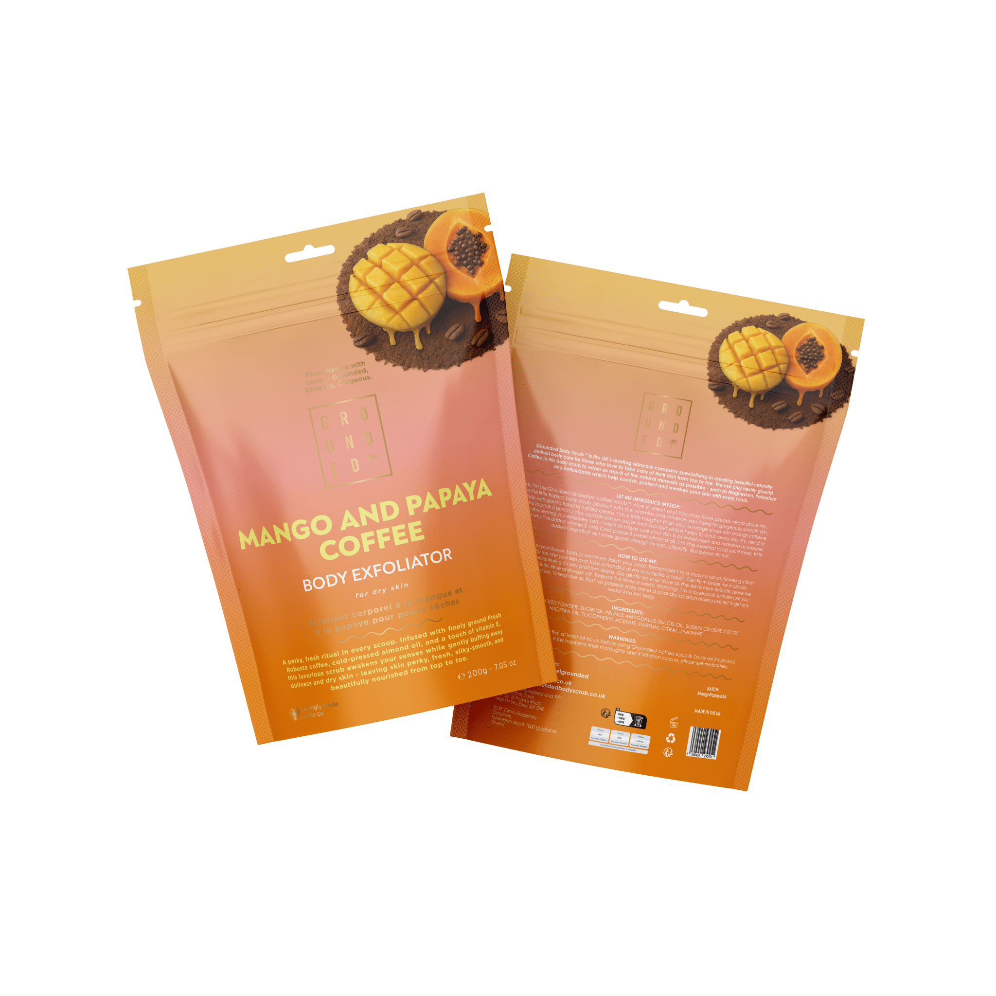 Mango and Papaya Coffee Scrub (200g) - For Dry Skin