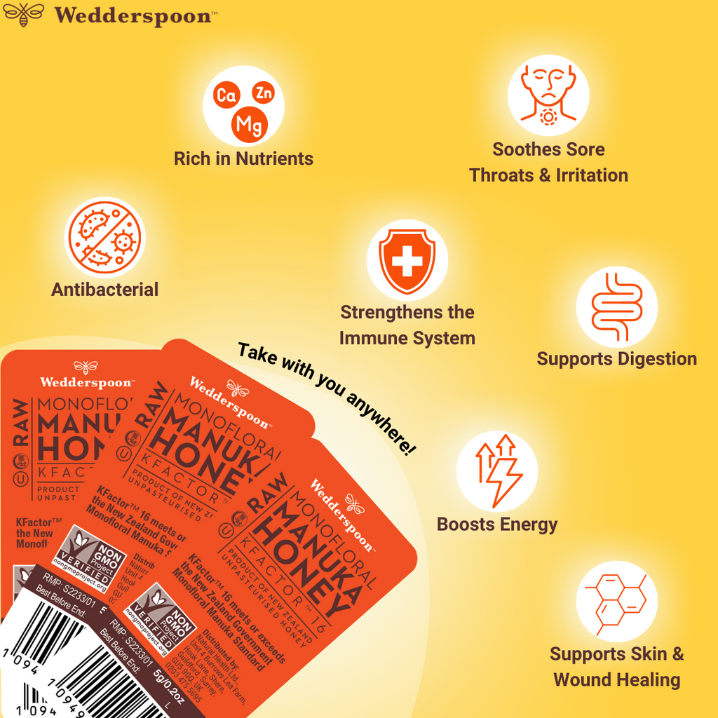 Wedderspoon Honey On The Go KFactor 16+ Manuka Snap Packs 120g (24 snaps per box)